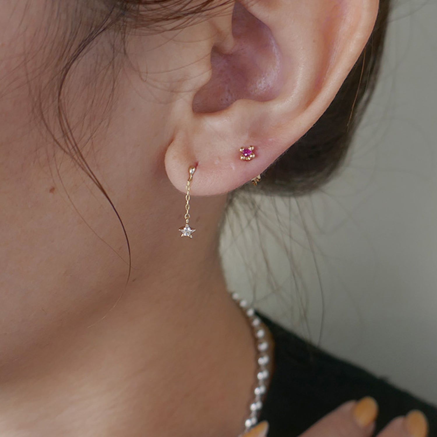ゴールド,K18,レディース,ピアス,pierced earrings,gold,women,gift,present,ギフト,プレゼント,天然石,naturalstones,ruby,ルビー,omamori,お守り,モチーフ,star,星,motif
