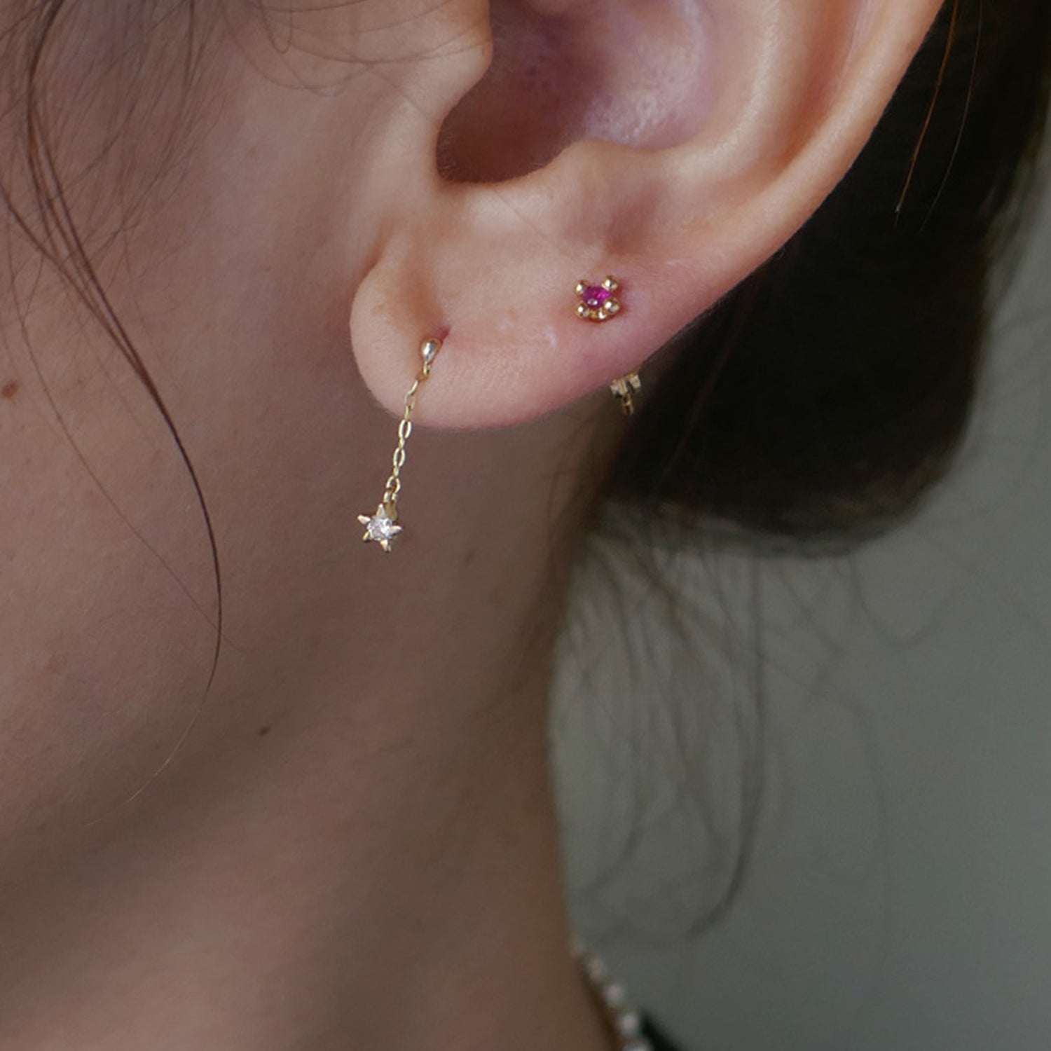 ゴールド,K18,レディース,ピアス,pierced earrings,gold,women,gift,present,ギフト,プレゼント,天然石,naturalstones,ruby,ルビー,omamori,お守り,モチーフ,star,星,motif