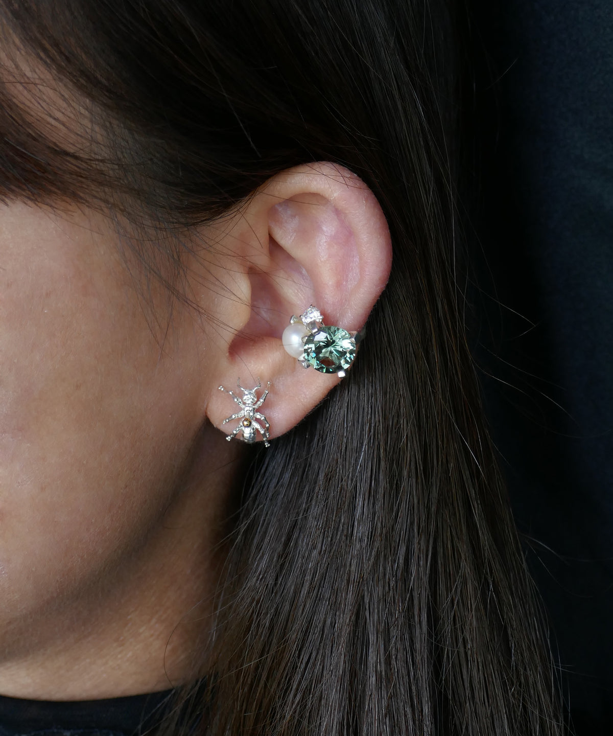 シルバー,イヤーカフ,earcuff,ジュエリー,アクセサリー,ユニーク,ギフト,ジェンダーレス,モード,silver,ring,jewelry,gift,unisex,mode,metal,モチーフ,accessory,motif,キュービックジルコニア,cubiczirconia,パール,pearl