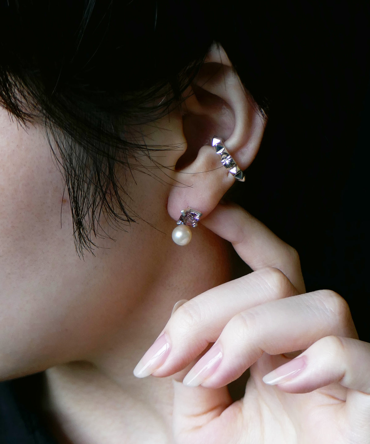 シルバー,ピアス,pierced earrings,ジュエリー,アクセサリー,ユニーク,ギフト,ジェンダーレス,モード,silver,ring,jewelry,gift,unisex,mode,metal,モチーフ,accessory,motif,キュービックジルコニア,cubiczirconia,pearl,パール